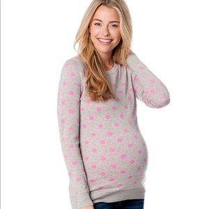 Gray and Pink Polka Dot Maternity Sweater